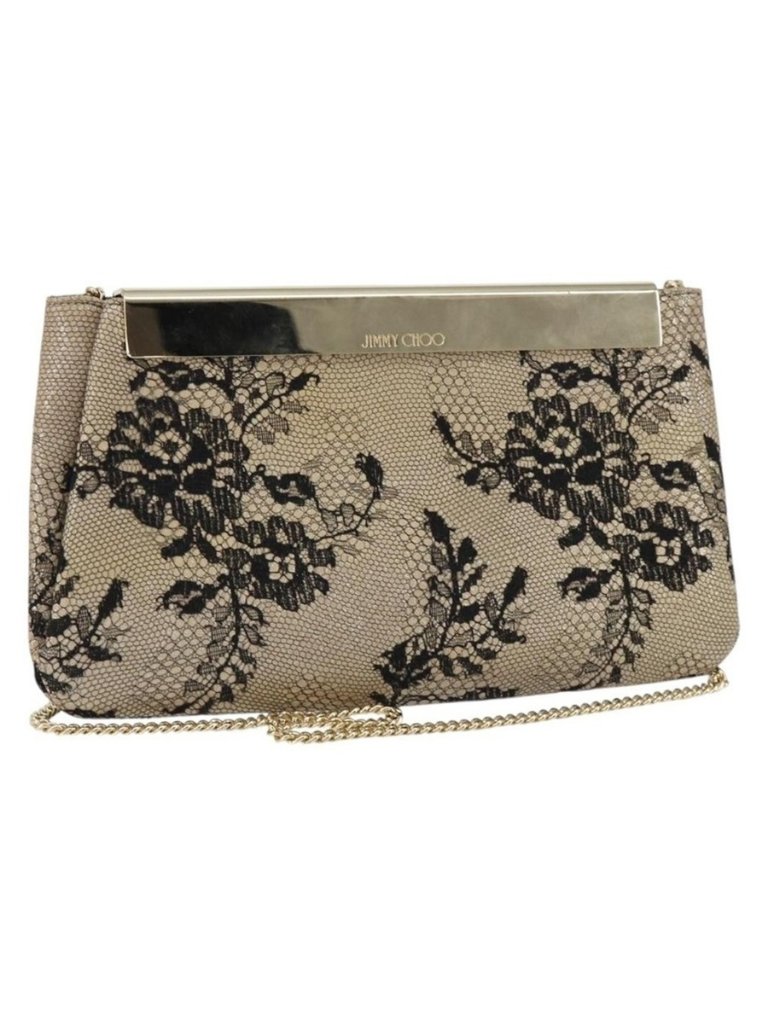 Authentic Jimmy Choo Chain Shoulder Bag Leather Beige Black